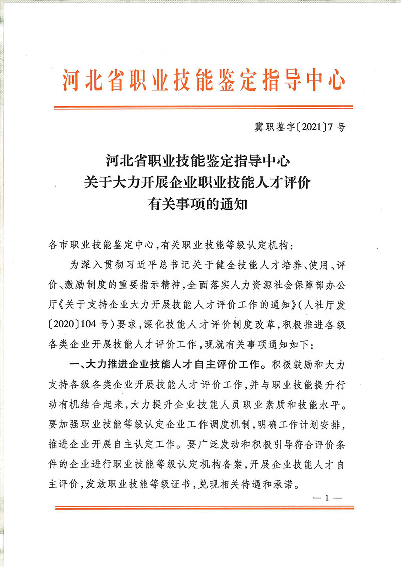 关于大力开展企业职业技能人才评价有关事项的通知